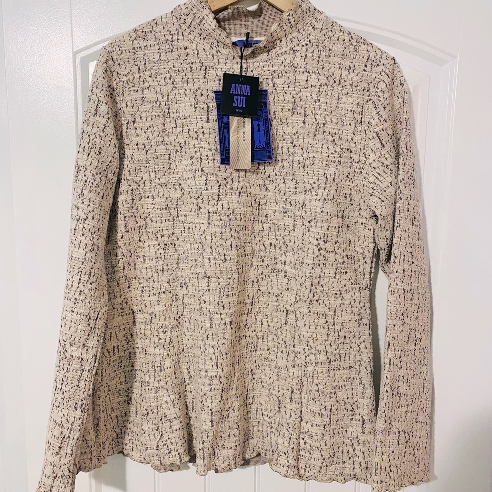 Anna Sui Frill Neck Ruffle Trim Tops, Beige & Purple (2 for 1)